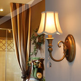 新款美式布艺铁艺单头壁灯客厅卧室床头灯具 欧式水晶灯饰W02-1