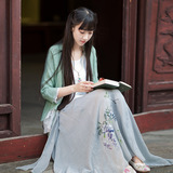 中国风女装改良汉服套装裙三件套汉元素手绘复古长裙日常茶人服女