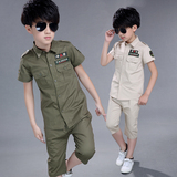 2016夏季新款男童衬衫儿童短袖套装中大童军装夏令营军训服表演服