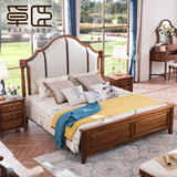 卓臣 欧式实木真皮床 美式胡桃木双人床1.8米 简美白色卧室家具