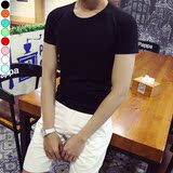 2016夏季薄款修身圆领纯色短袖t恤男韩版潮学生半袖收身打底衫