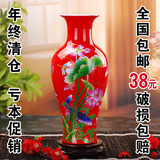 景德镇陶瓷器 中国红花瓶 年年有余冬瓜瓶 现代时尚家饰新房摆件