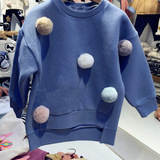 进口韩国代购童装球球卫衣加绒兔毛球加厚宽松上衣儿童衣服169