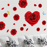 浪漫红玫瑰花墙贴卧室婚房墙贴画玄关墙饰家居欧式天花板装饰贴纸