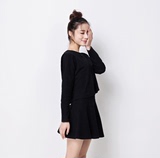 韩国2015秋冬新款女装蝙蝠长袖上衣A字蓬蓬伞裙针织套装