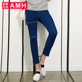 AMH男装韩版2016夏装新款时尚包条男士修身九分牛仔裤OT4077翎團