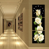 现代时尚客厅装饰画三联玄关水晶无框画挂钟走廊挂画竖版画玫瑰花