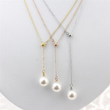 玫瑰金项链18K彩金黄金银色锁骨链女珍珠可调节日韩国版钛钢饰品