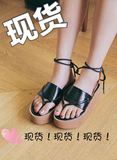 韩国代购正品BELLA2016年夏新款系绳松糕厚底人字拖女凉鞋特价！