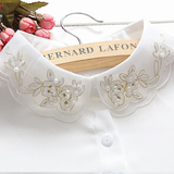 金丝刺绣雪纺衬衫韩国百搭衣领装饰女式春秋冬季假领子白色珍珠领