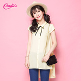Candie's2016夏新款 休闲甜美纯色短袖中长款衬衫女30062156