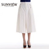 SUNVIEW/尚约品牌女装专柜正品春夏新款气质白色排扣七分阔腿裤子