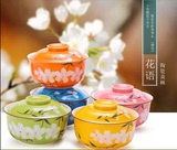 包邮陶瓷面碗大号日式韩式泡面碗盖碗彩色樱花学生饭碗盆陶瓷餐具
