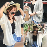 2016夏季新款韩版宽松纯色七分袖雪纺衫开衫外套学生薄款防晒衣女