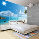 定制整幅背景墙纸蓝天沙滩椰树海景壁纸蓝色空间拓展大型壁画墙布