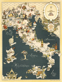 意大利美食地图 手绘地中海简美西餐厅装饰画壁画挂画画芯无框画