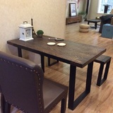 铁艺复古实木大气餐桌凳椅子组合 办公书桌工作台会议电脑餐厅桌