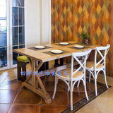美式乡村实木餐桌复古做旧 地中海餐桌椅组合简约长方形6人定制