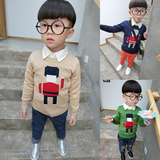 2015秋冬韩版男童机器人加厚双层毛线衣儿童卡通毛衣宝宝针织上衣