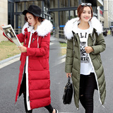 2015冬装韩版新款羽绒棉服女中长款修身加厚大码大毛领休闲袄外套