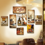 个性咖啡厅装饰画欧美复古怀旧咖啡店西餐厅挂画无框画咖啡馆壁画