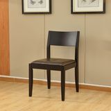 宜家简约胡桃木餐桌椅配套全实木黑色餐椅特价真皮咖啡色椅子C-10