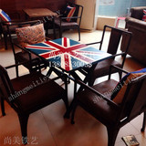 铁艺餐桌椅组合复古咖啡厅餐桌椅特色米字国旗酒吧桌椅奶茶店桌椅
