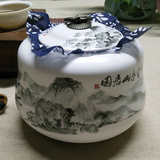 定窑陶瓷茶叶罐中号 半斤装陶瓷罐密封罐存储罐储物罐亚光山水画