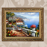 地中海山水风景油画 玄关 客厅 卧室 餐厅 欧式装饰画 有框油画