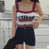 韩国ulzzang夏装女装百搭小吊带 字母高腰修身针织短款背心打底衫