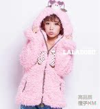 香港正品代购冬装新款女学生LALABOBO毛绒外套加厚中长款连帽棉服