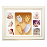 手足印印泥实木相框套装婴儿满月宝宝印手脚印纪念品珍珠烫金6张