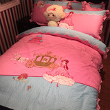 儿童全棉床上三四件套卡通纯棉女孩童话公主粉色单人被套床单床品