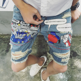 夏季男装新款潮流牛仔短裤韩版修身日系破洞个性时尚青少年五分裤