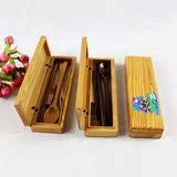 日式创意便携筷子盒木叉套装 勺子筷子餐具套装木筷盒 餐具三件套