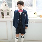 韩国儿童礼服西服代购男孩宝宝生日演出花童黑色西装马甲套装5516