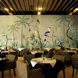 中式墙纸山水花鸟壁画客厅餐厅电视背景墙壁纸东南亚孔雀满铺工装