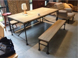 复古美式乡村松木6人拼接原木整装做旧水管书桌工作台铁艺桌子