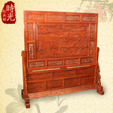 中式红木家具 非洲花梨木大展宏图双面雕花屏风 客厅隔断落地座屏