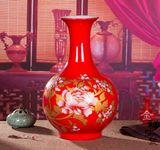 大号景德镇中国红婚庆摆件陶瓷花瓶新婚新房装饰红色家居喜庆用品