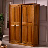 实木衣柜床推拉门移门两门1.6米衣橱榆木衣柜小户型中式滑门衣柜