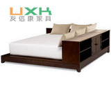 美式双人床带储物全实木落地矮床榻榻米床2.2m含储物柜定制北京厂