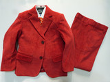 男童灯芯绒冬季红色西装 表演服 西服 马甲 裤子三件套 儿童套装