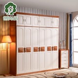 欧式橡木衣柜地中海卧室大衣橱白色六门储物衣柜板式组合木质壁橱