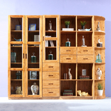纯实木自由组合书柜带门书架组合储物柜香柏木玻璃门书橱书房家具