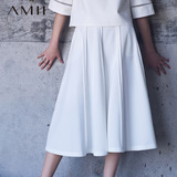 AMII及简2015秋冬新气质A型中长款伞型裙纯色百搭半身裙11571229