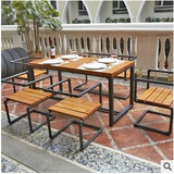 欧美式复古铁艺桌椅组合餐厅饭店户外酒吧实木套装家具厂家直销