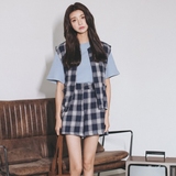 2016夏装新款韩版无袖显瘦格子背心西装外套马甲女士短裤两件套装