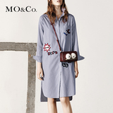 MO&Co.连衣裙趣味图案刺绣长袖条纹衬衫裙中长款MA1631DRS04 moco