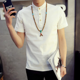 2016夏季韩版青年亚麻衬衣 男装英伦大码棉麻上衣男短袖衬衫修身